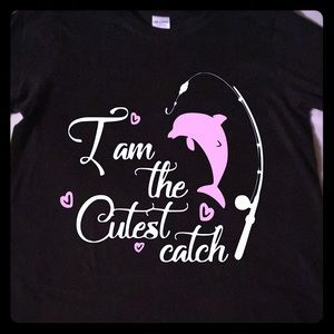 Handcrafted vinyl print cutest catch fishing tee